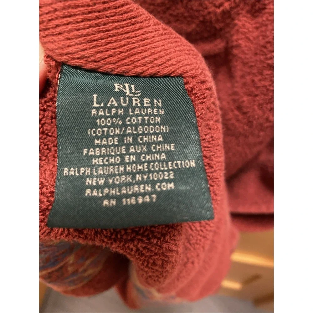 Lauren Ralph Lauren Bath‎ Towel Maroon Paisley Medallion Accent Green Tag 27x50